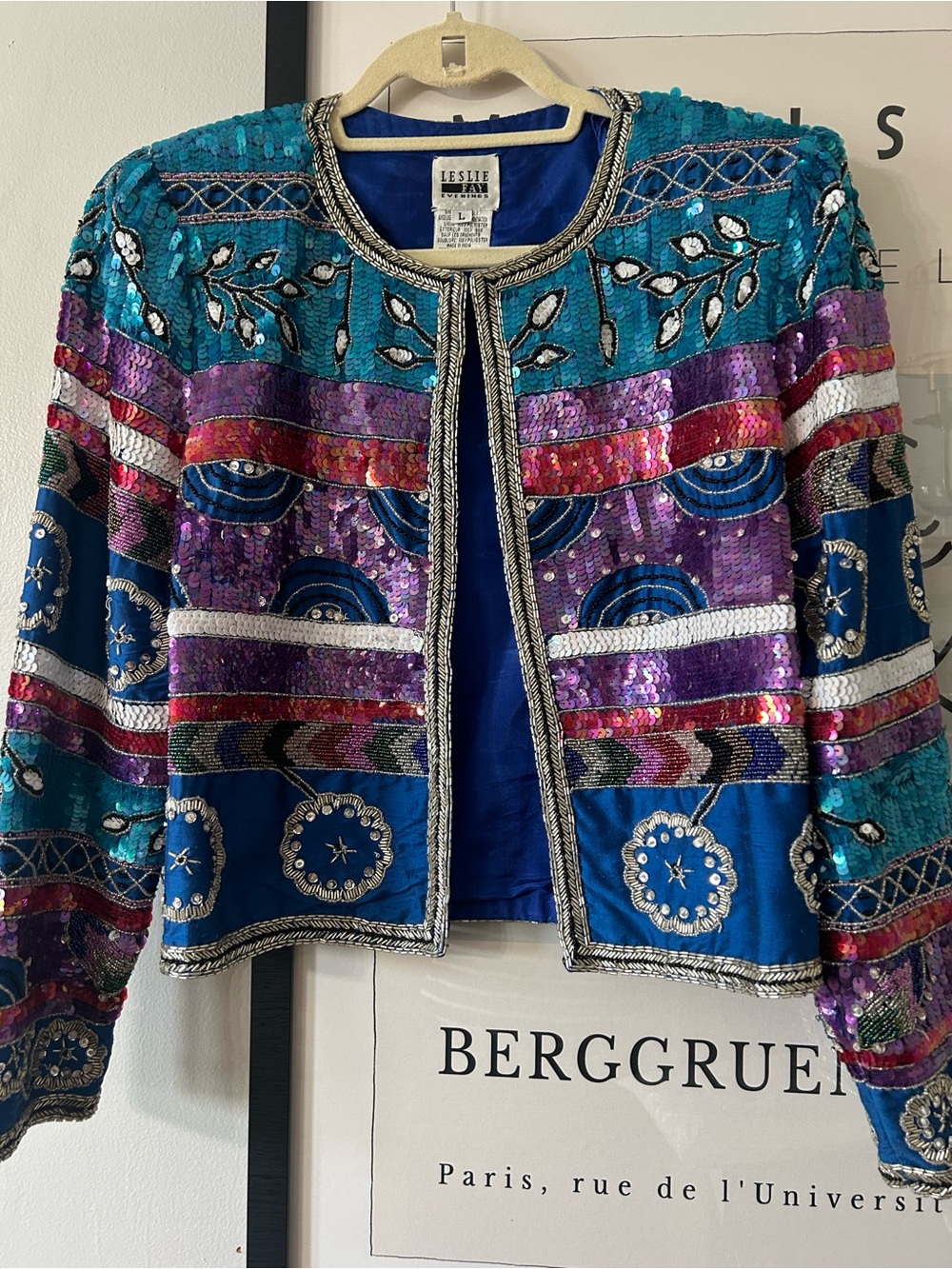 Vintage Leslie Fay Teal Blue Purple Sequined Embellished Jacket